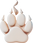 A beige faux fur claw ornament shaped like a cat paw, isolated on a white background.