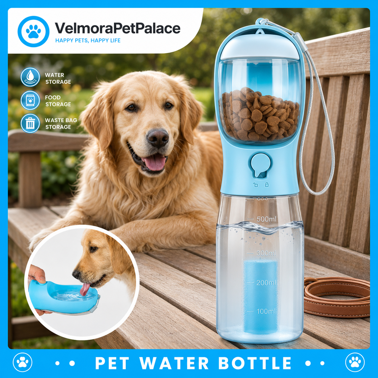 Dog Water Bottle Portable with Food Container & Filter for Travel | Feeding & Hydration | Travel Water Bowl | Portable Pet Dispenser | Dog Gifts | Puppy Essentials | for Hiking Camping Beach